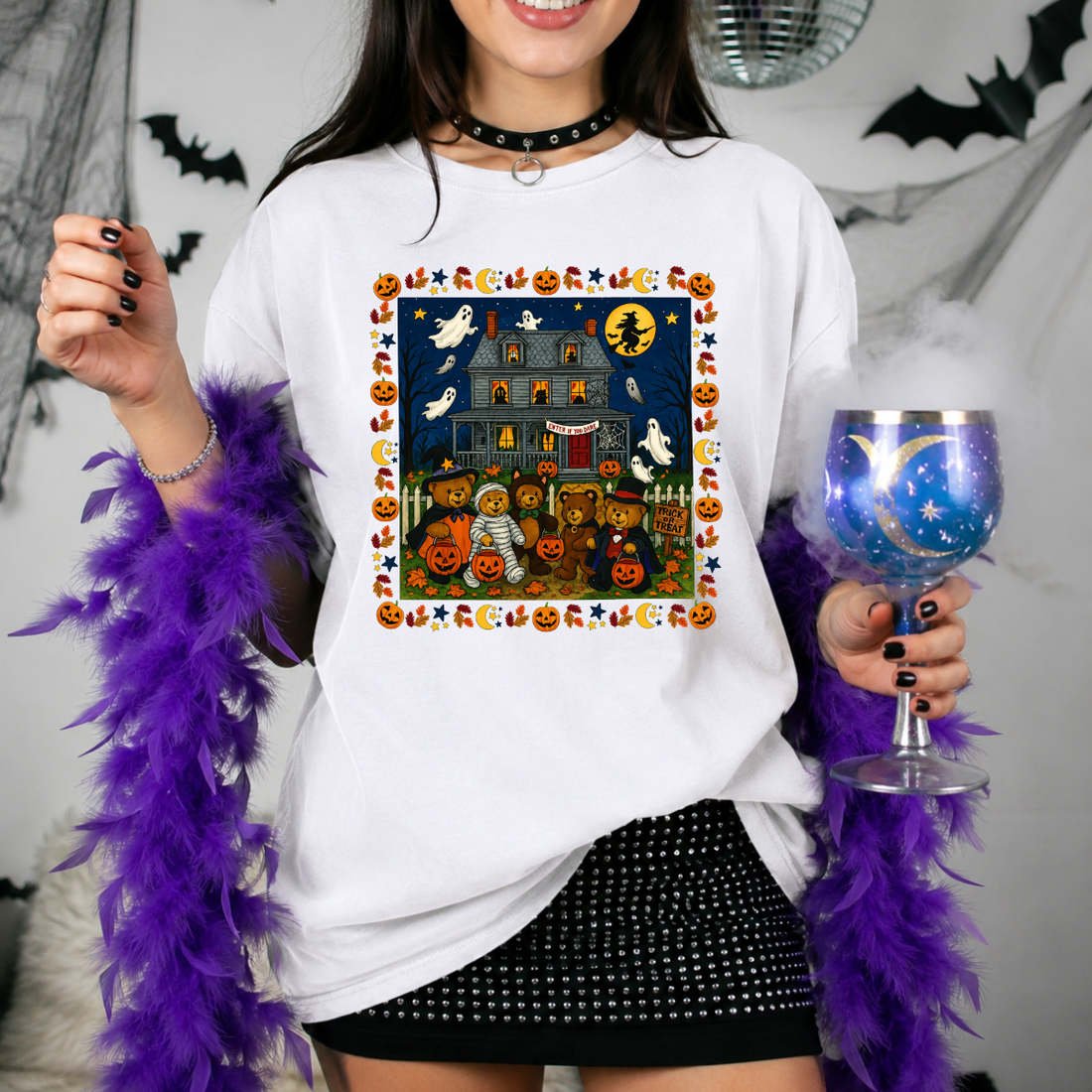 Halloween Teddy Bear Haunted House Tee
