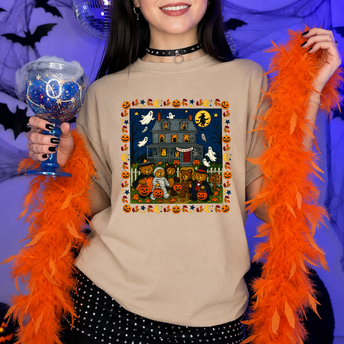 Halloween Teddy Bear Haunted House Tee