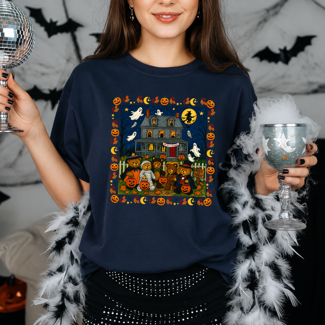 Halloween Teddy Bear Haunted House Tee