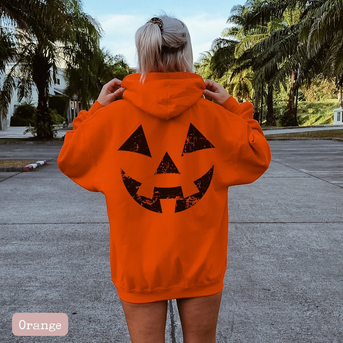 Distressed Pumpkin Face Halloween Hoodie
