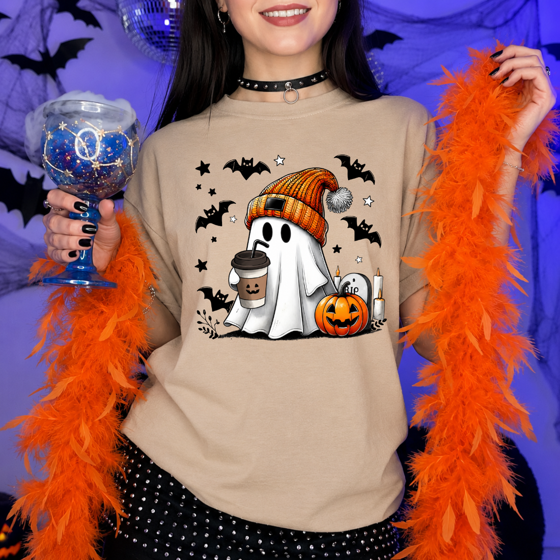 Cozy Ghost Coffee Halloween Tee