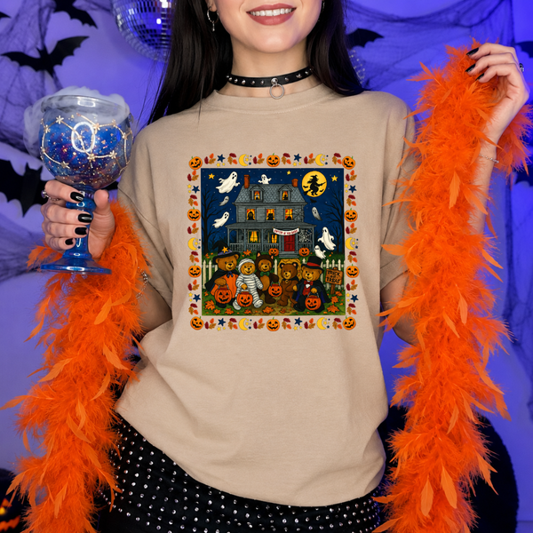 Halloween Teddy Bear Haunted House Tee