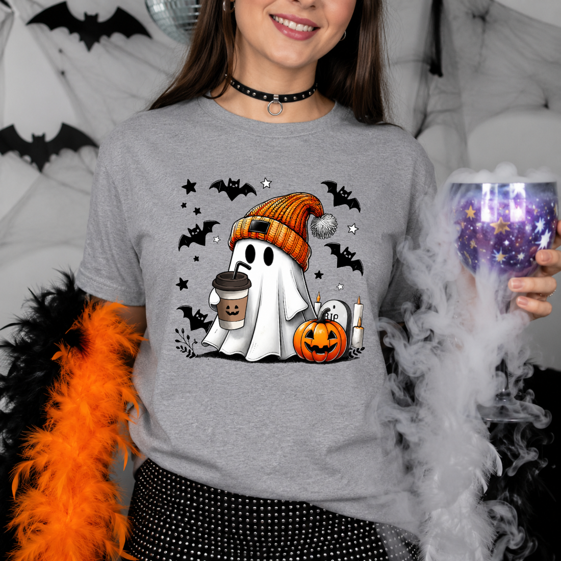 Cozy Ghost Coffee Halloween Tee