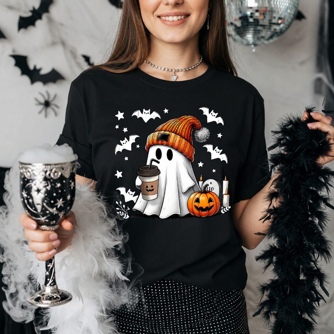 Cozy Ghost Coffee Halloween Tee