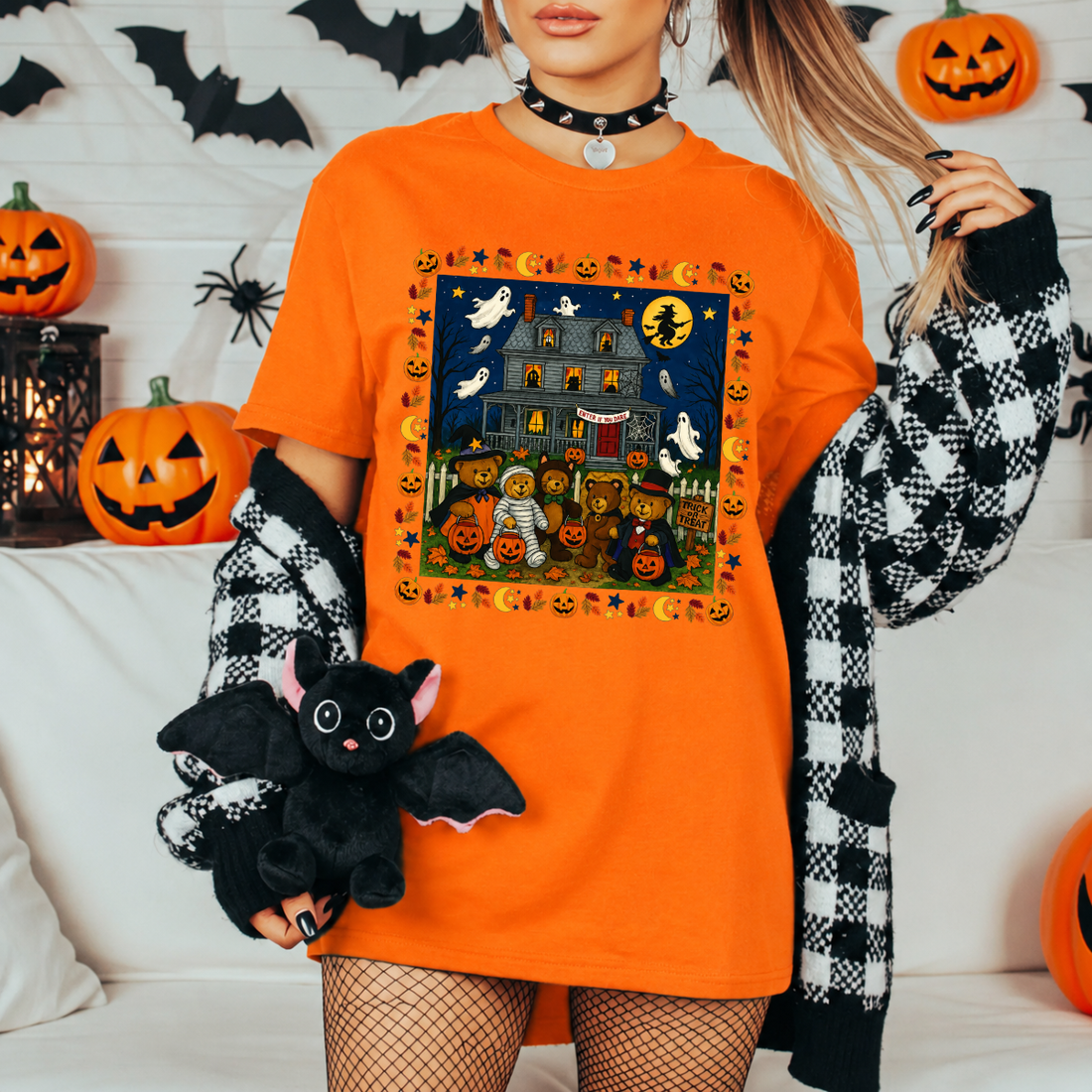 Halloween Teddy Bear Haunted House Tee
