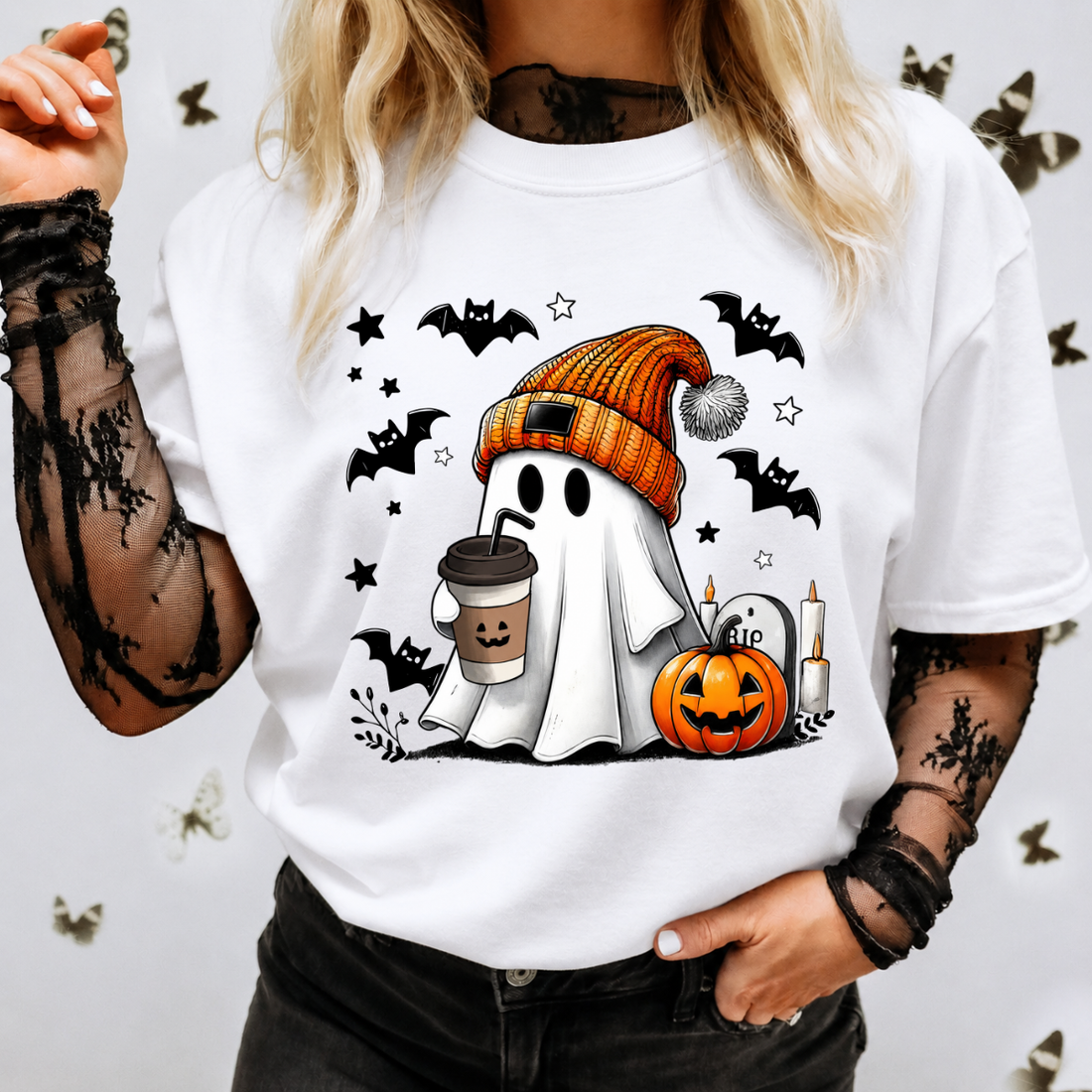 Cozy Ghost Coffee Halloween Tee