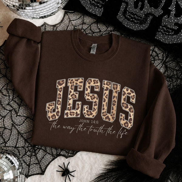 Leopard Jesus Bible Verse Sweatshirt