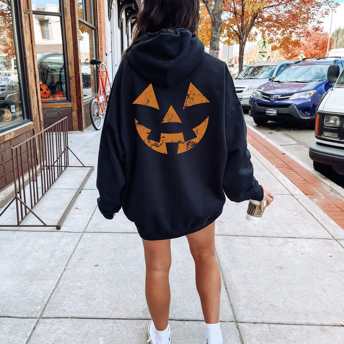 Distressed Pumpkin Face Halloween Hoodie