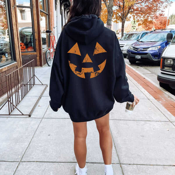 Distressed Pumpkin Face Halloween Hoodie