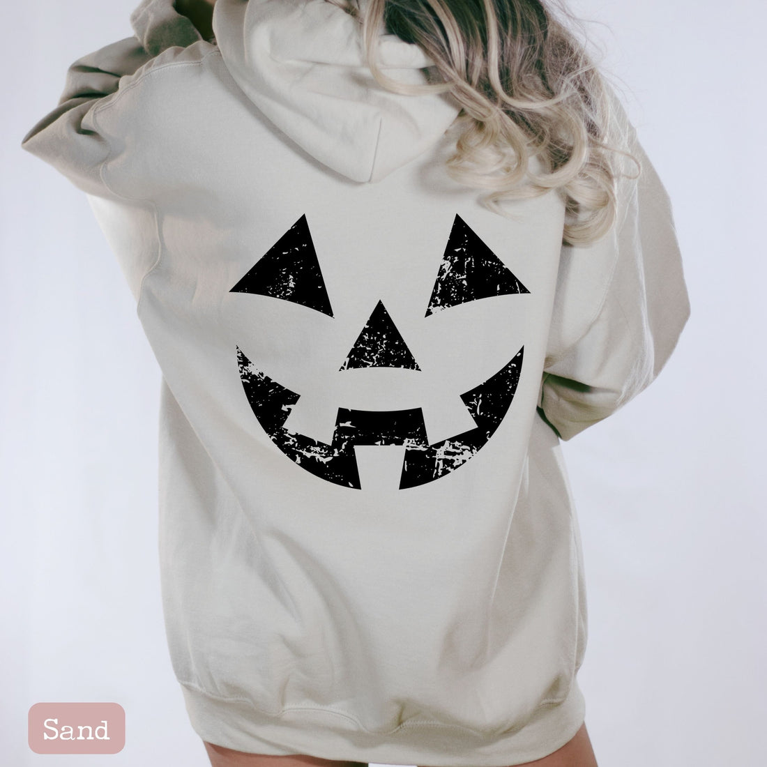 Distressed Pumpkin Face Halloween Hoodie