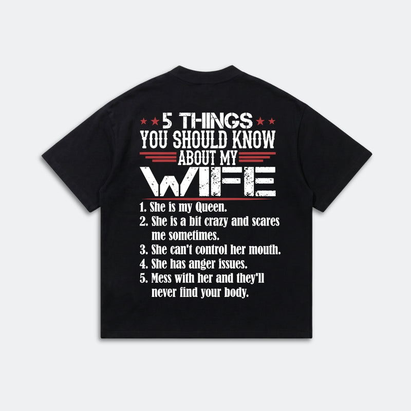 5 Things You Should Know About My Wife T-Shirt - Funny Husband Life Tee - Relationship Humor Shirt